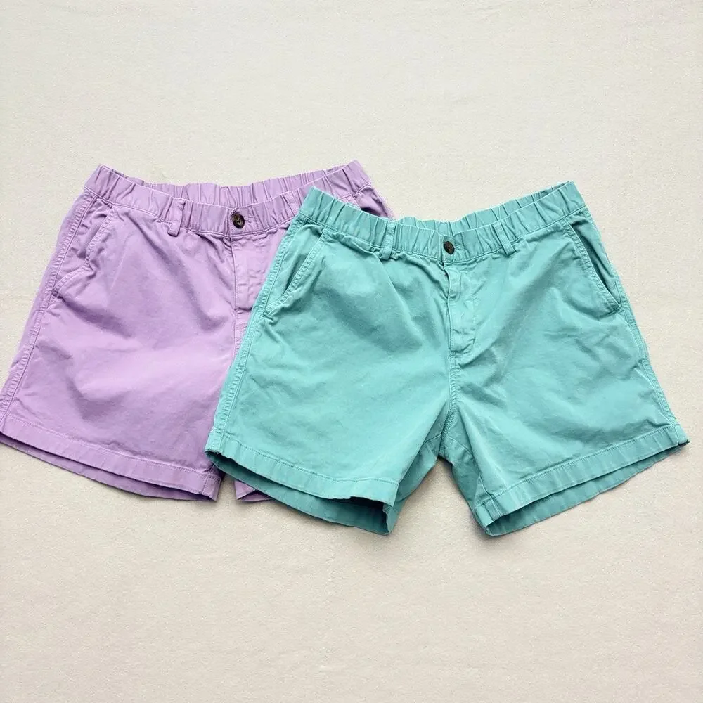 BearBottom Shorts Stretch Elastic Waist 5.5” Chino Shorts (2) Purple Teal Size L